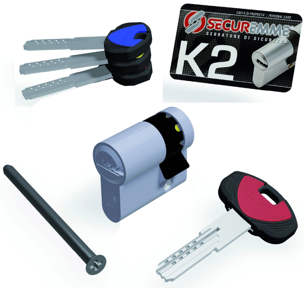 Securemme MEZZO CILINDRO CROMO SATINATO K2 3 chiavi mm. 40 (30+10)