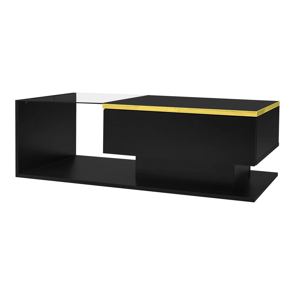 Tavolino da Caff¨¨ con LED e Vetro ¨C MINIMAL ¨C Nero Lucido, 100 cm