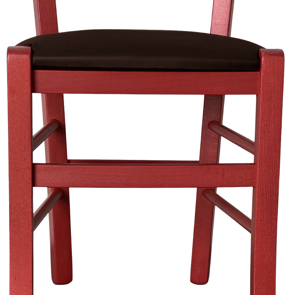 Sedia legno venezia rossa con seduta similpelle marrone