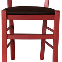 Sedia legno venezia rossa con seduta similpelle marrone