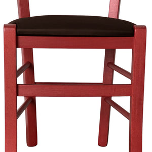Sedia legno venezia rossa con seduta similpelle marrone