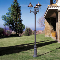 RUSTICA Lampione Telescopico a 3 Luci Cappelli in Rame