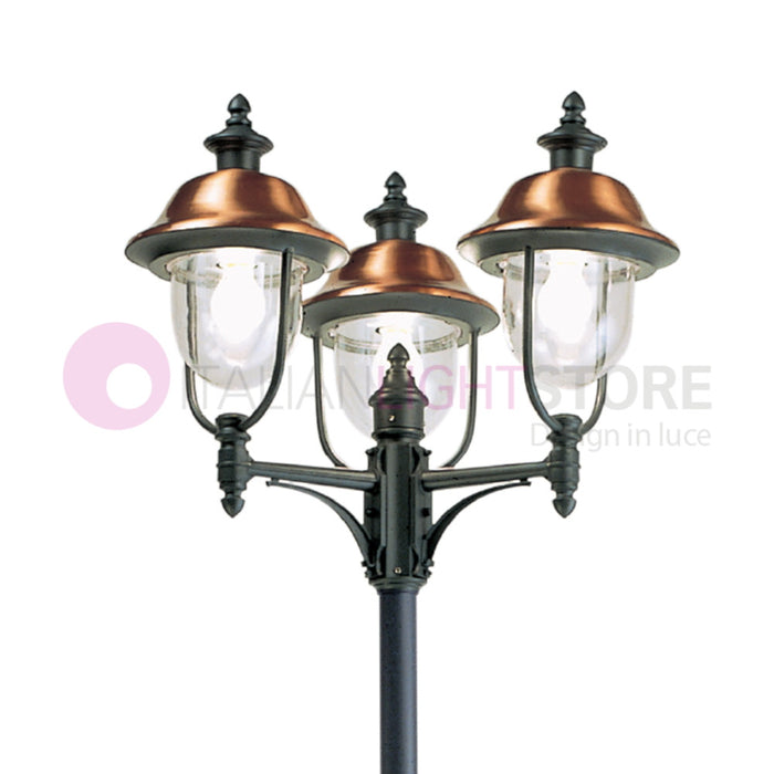 RUSTICA Lampione Telescopico a 3 Luci Cappelli in Rame