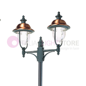 RUSTICA Lampione Telescopico a 2 Luci Cappelli in Rame