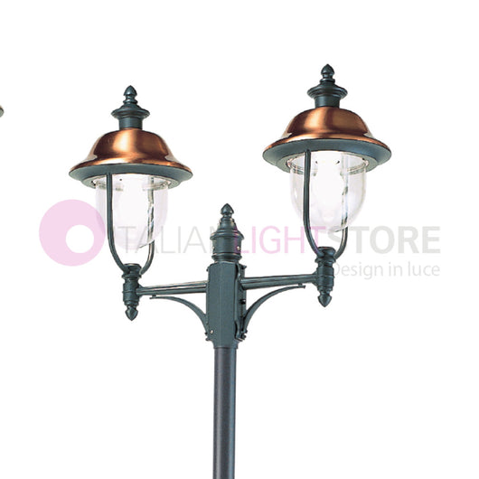 RUSTICA Lampione Telescopico a 2 Luci Cappelli in Rame