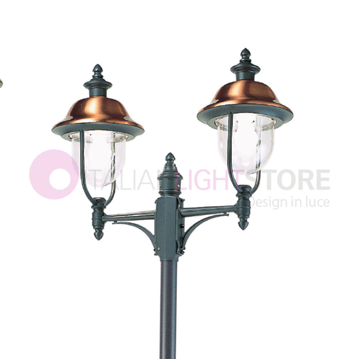 RUSTICA Lampione Telescopico a 2 Luci Cappelli in Rame