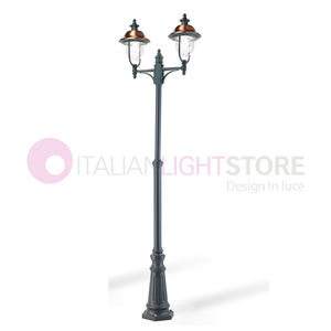 RUSTICA Lampione Telescopico a 2 Luci Cappelli in Rame
