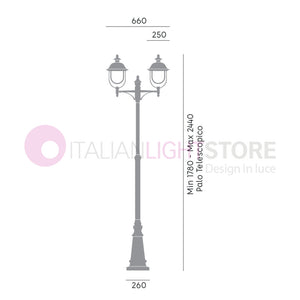 RUSTICA Lampione Telescopico a 2 Luci Cappelli in Rame