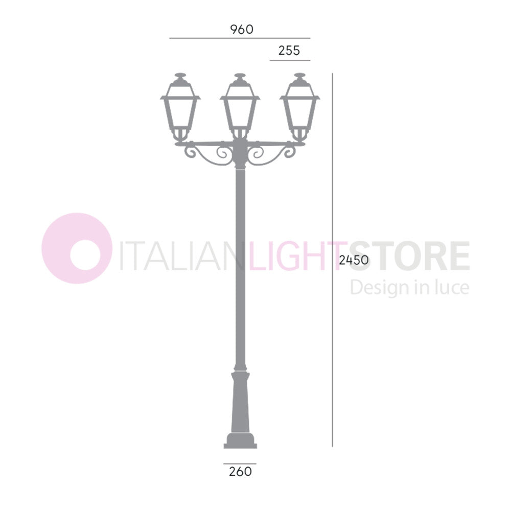 ELEGANCE Lampione Grafite a 3 Luci Design Tradizionale