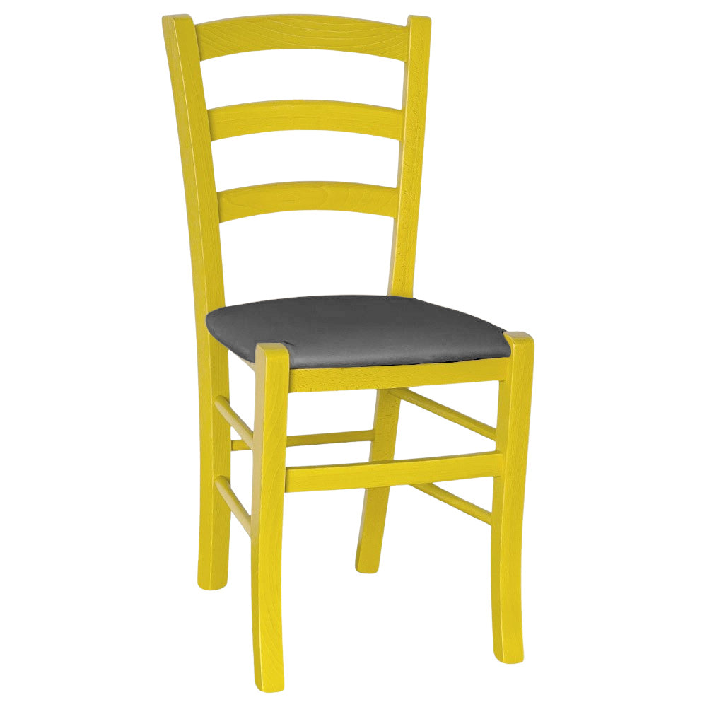 Sedia legno venezia gialla con seduta similpelle grigio antracite