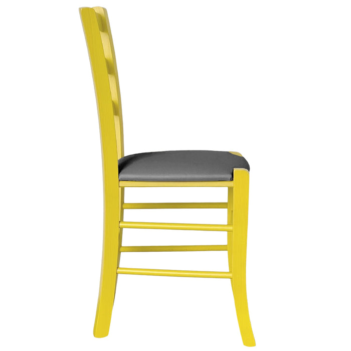 Sedia legno venezia gialla con seduta similpelle grigio antracite