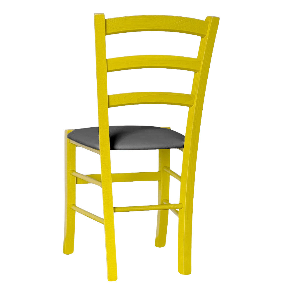 Sedia legno venezia gialla con seduta similpelle grigio antracite