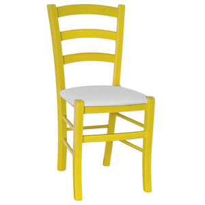 Sedia legno venezia gialla con seduta similpelle grigio chiaro