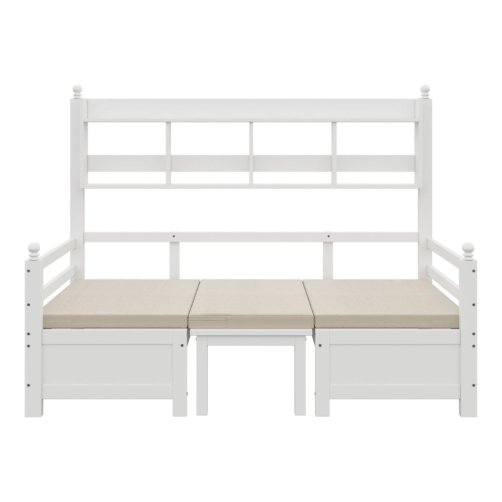 Letto Singolo Multifunzione con Scrivania e Libreria ¨C MINIMAL ¨C Legno Massello Bianco 90x200