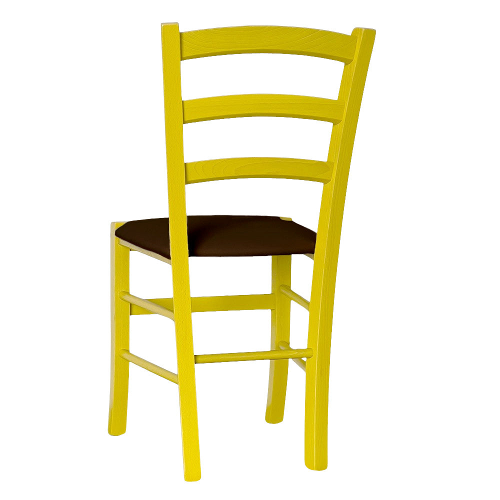 Sedia legno venezia gialla con seduta similpelle marrone