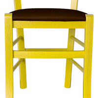 Sedia legno venezia gialla con seduta similpelle marrone