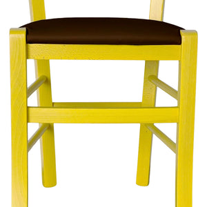 Sedia legno venezia gialla con seduta similpelle marrone