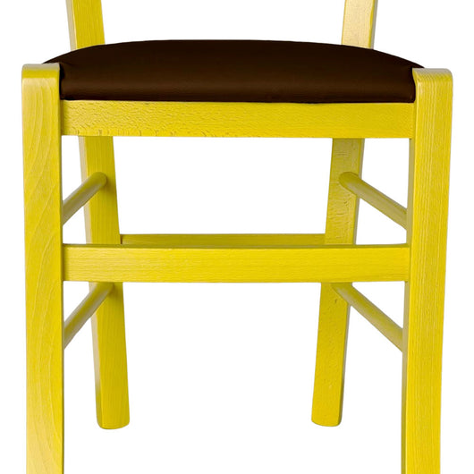 Sedia legno venezia gialla con seduta similpelle marrone