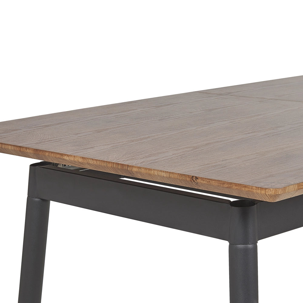 Tavolo da Pranzo Allungabile Piano in Legno Scuro e Gambe in Metallo Nero 160/200 cm