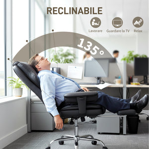 Sedia da Ufficio 76x73x117-125 cm con Poggiapiedi e Poggiatesta in Pelle PU Schiuma e Metallo Nero