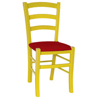 Sedia legno venezia gialla con seduta similpelle rosso