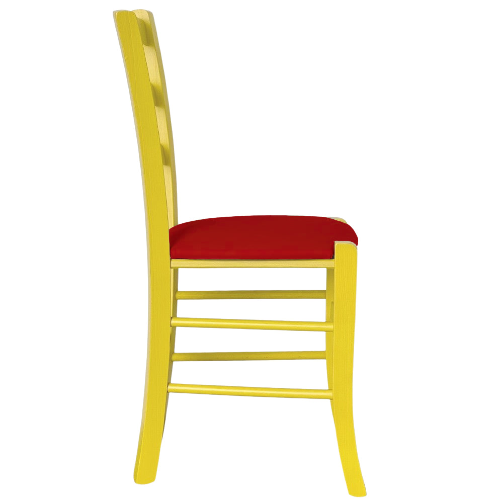 Sedia legno venezia gialla con seduta similpelle rosso