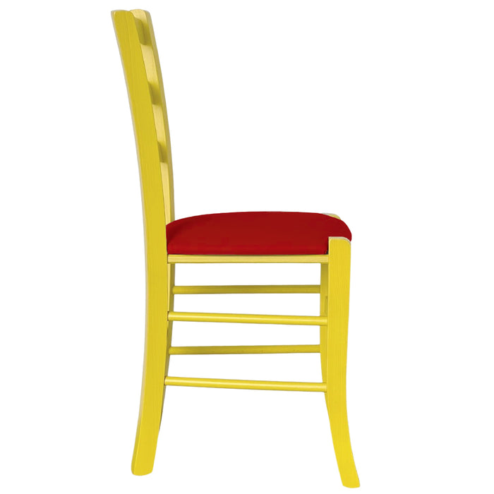 Sedia legno venezia gialla con seduta similpelle rosso
