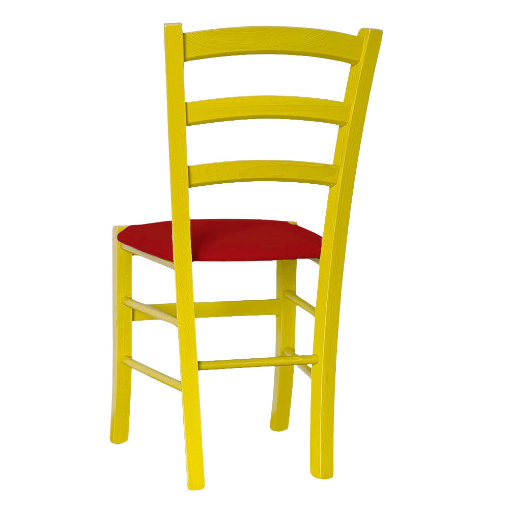 Sedia legno venezia gialla con seduta similpelle rosso