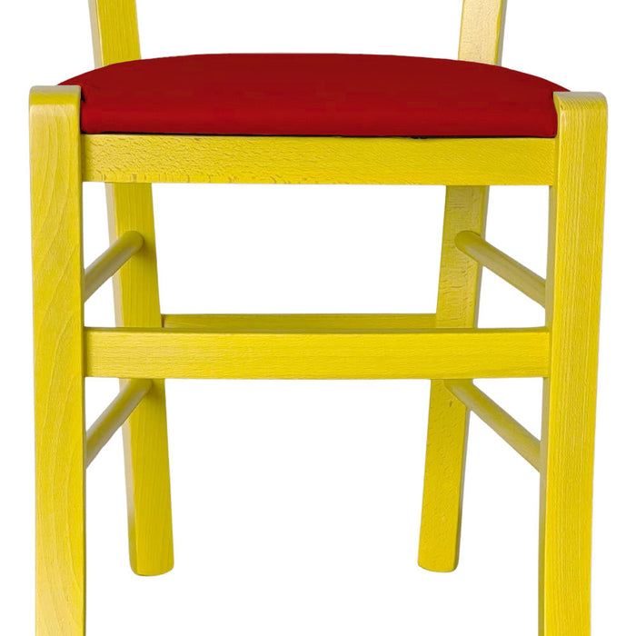 Sedia legno venezia gialla con seduta similpelle rosso