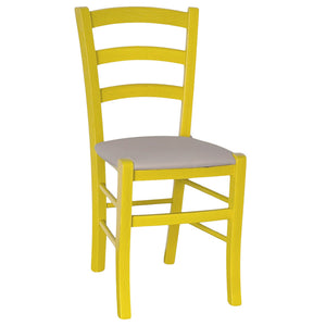 Sedia legno venezia gialla con seduta similpelle grigio tortora