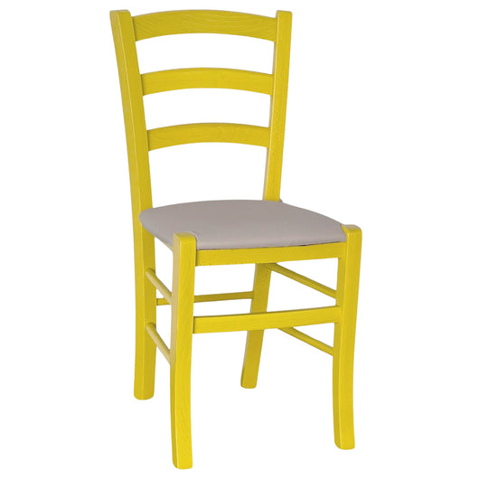 Sedia legno venezia gialla con seduta similpelle grigio tortora