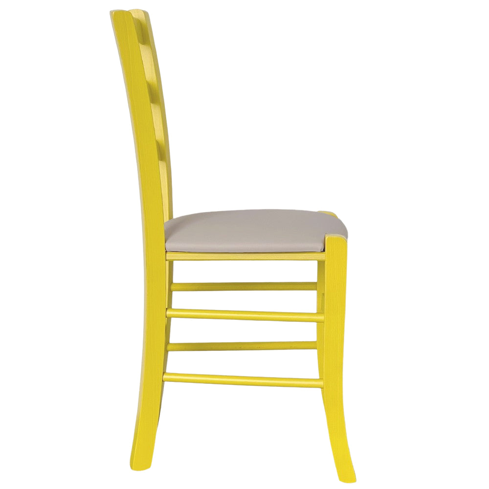 Sedia legno venezia gialla con seduta similpelle grigio tortora