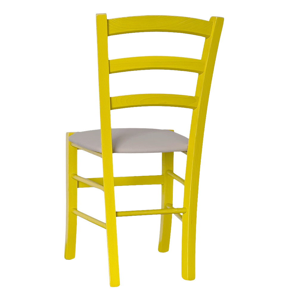 Sedia legno venezia gialla con seduta similpelle grigio tortora