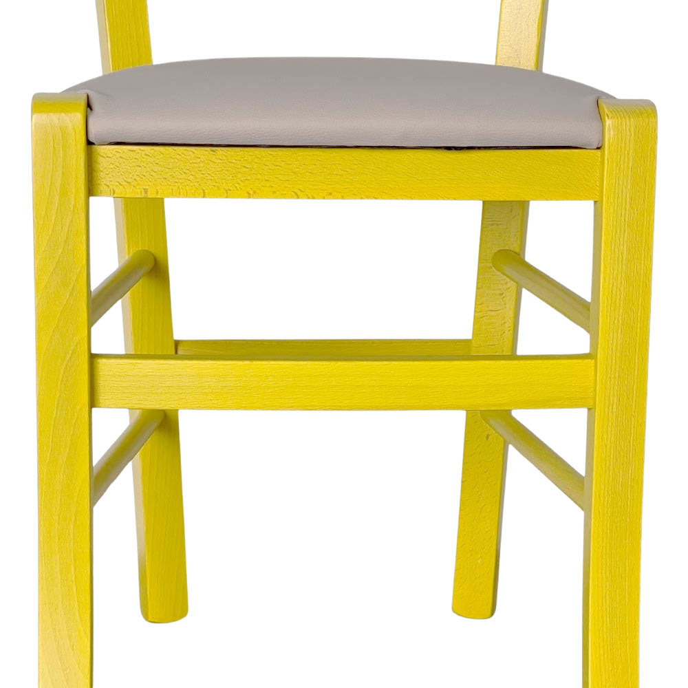 Sedia legno venezia gialla con seduta similpelle grigio tortora