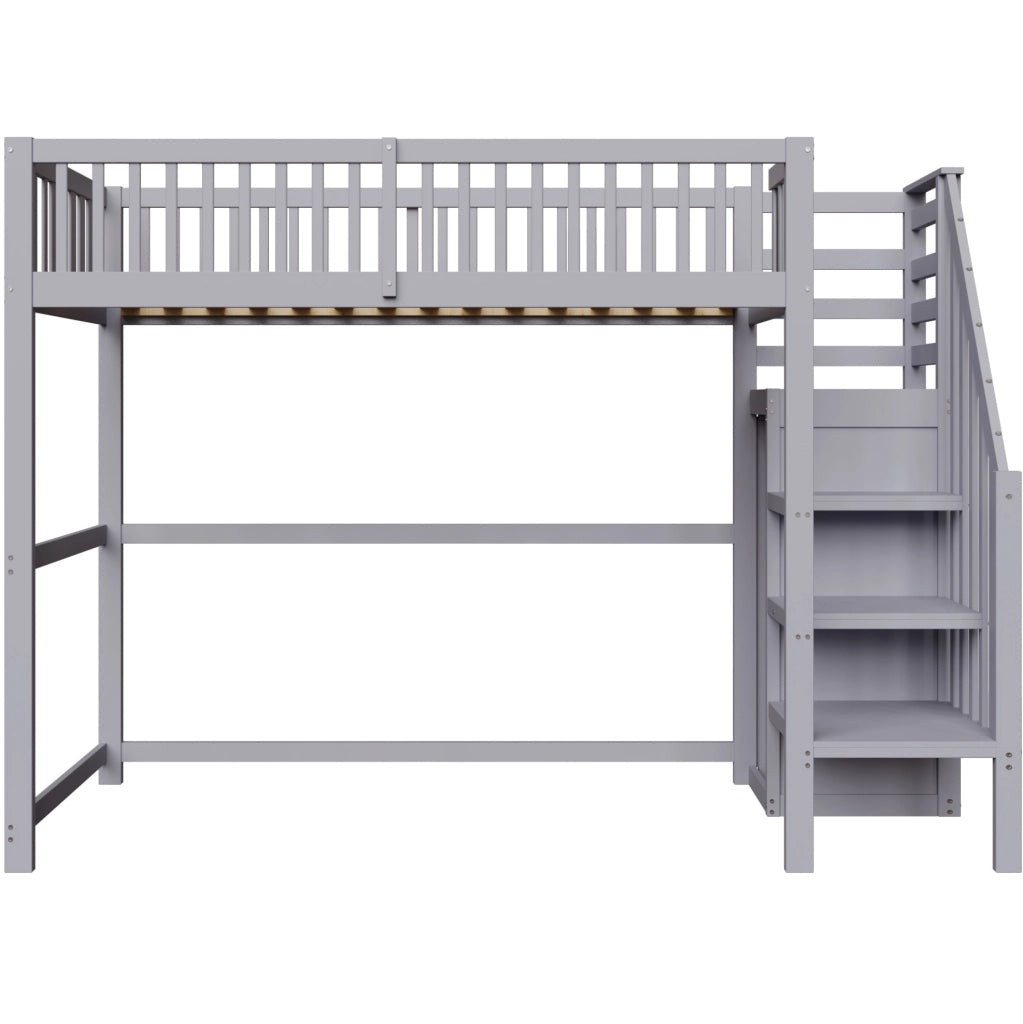 Letto a soppalco per bambini 90x200 cm con scala e armadio in grigio