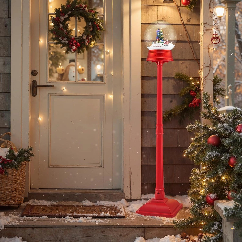 150 CM Lampione Natalizio Musicale, Lampada Festiva con Lanterna a Globo di Neve Attivata dal Suono, Albero di Natale, Babbo Natale, Soldato e Scatole Regalo (Modello 3)