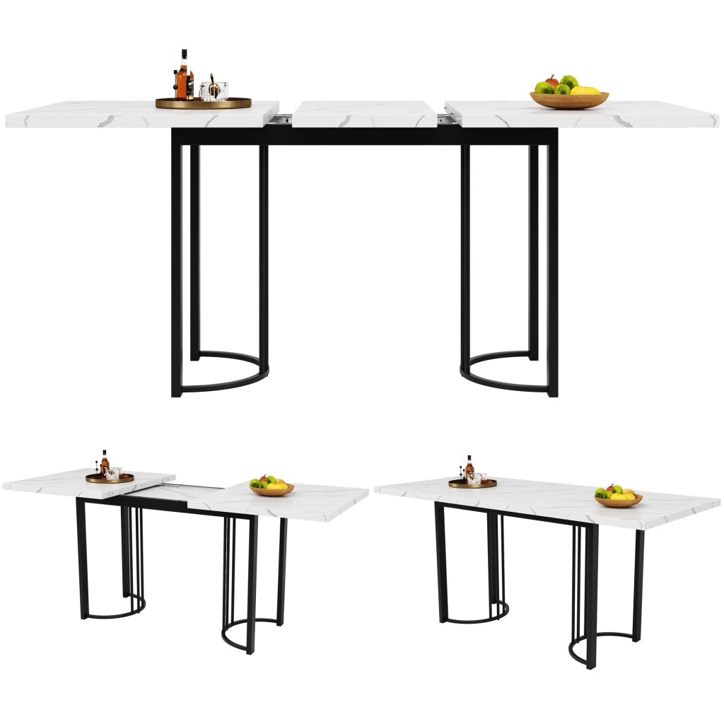 Tavolo allungabile da pranzo rettangolare con piano in MDF e gambe in metallo, per cucina e soggiorno, nero e bianco
