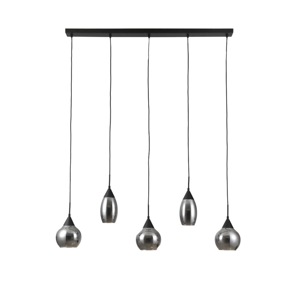 Lampadario a sospensione 5 luci H340 vetro fume'