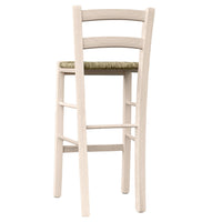 Sgabello snack legno grezzo con schienale da verniciare in paglia h 67