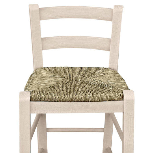 Sgabello snack legno grezzo con schienale da verniciare in paglia h 67