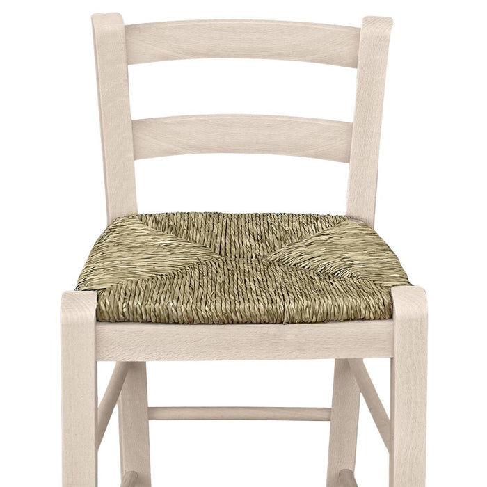Sgabello snack legno grezzo con schienale da verniciare in paglia h 67