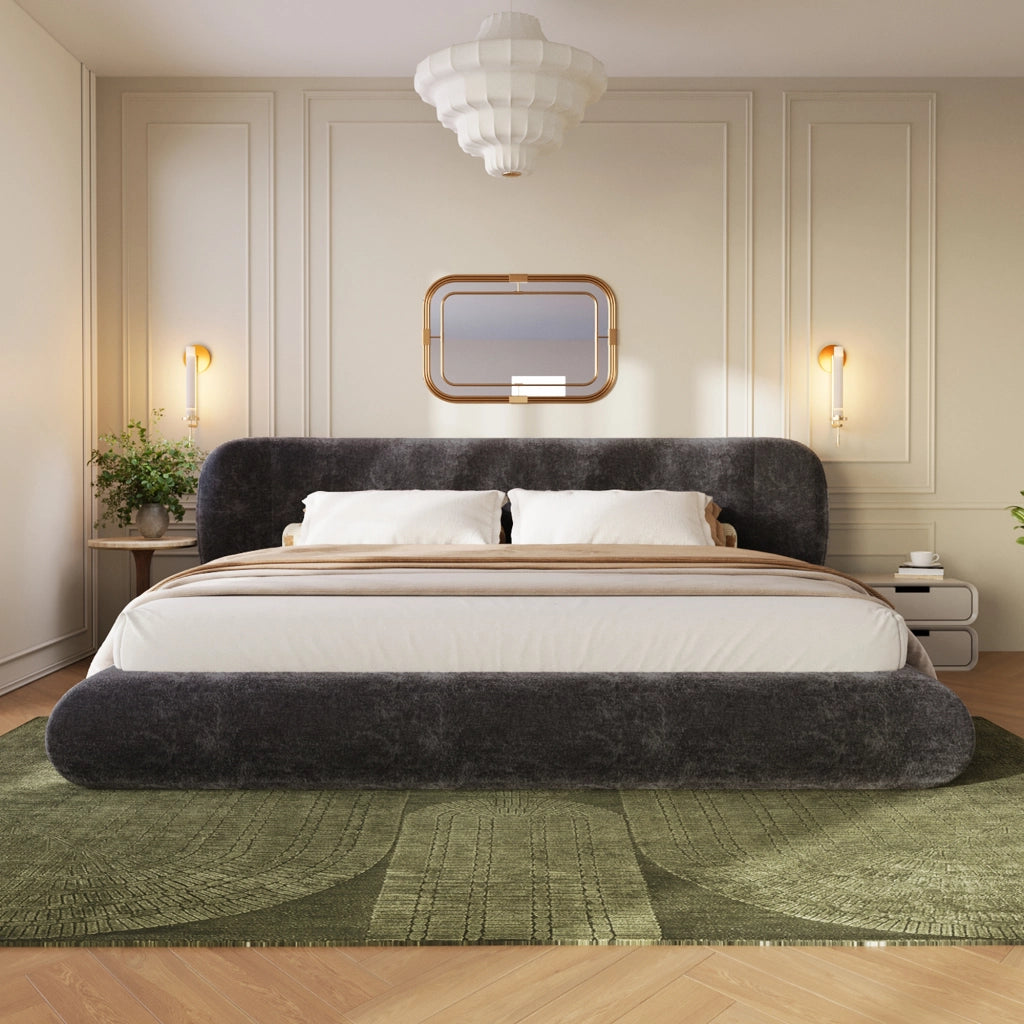 letto imbottito chenille grigio 185 x 233 cm
