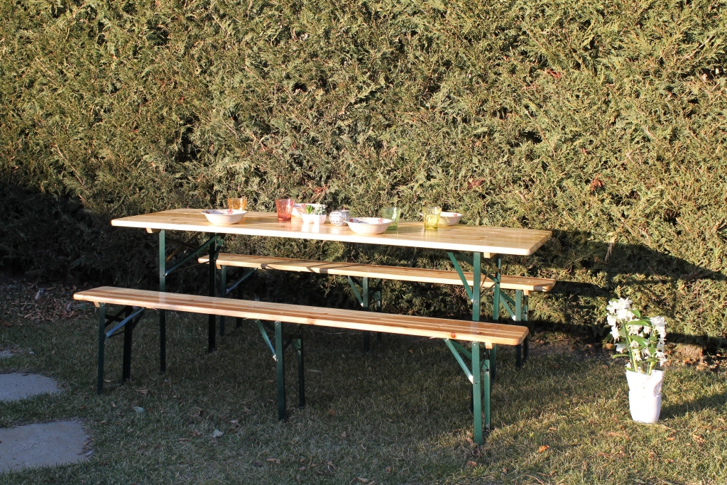 Set birreria Boro da esterno, set tavolo e 2 panche da giardino (200x70x75 cm), legno di abete, struttura robusta