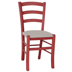 Sedia legno venezia rossa con seduta similpelle grigio tortora