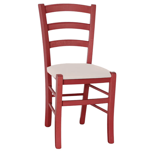 Sedia legno venezia rossa con seduta similpelle beige