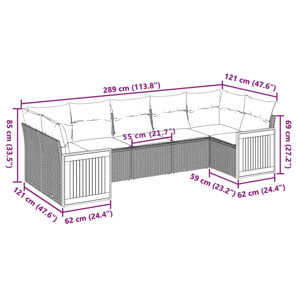 Set Divani da Giardino 7 pz con Cuscini Beige in Polyrattan