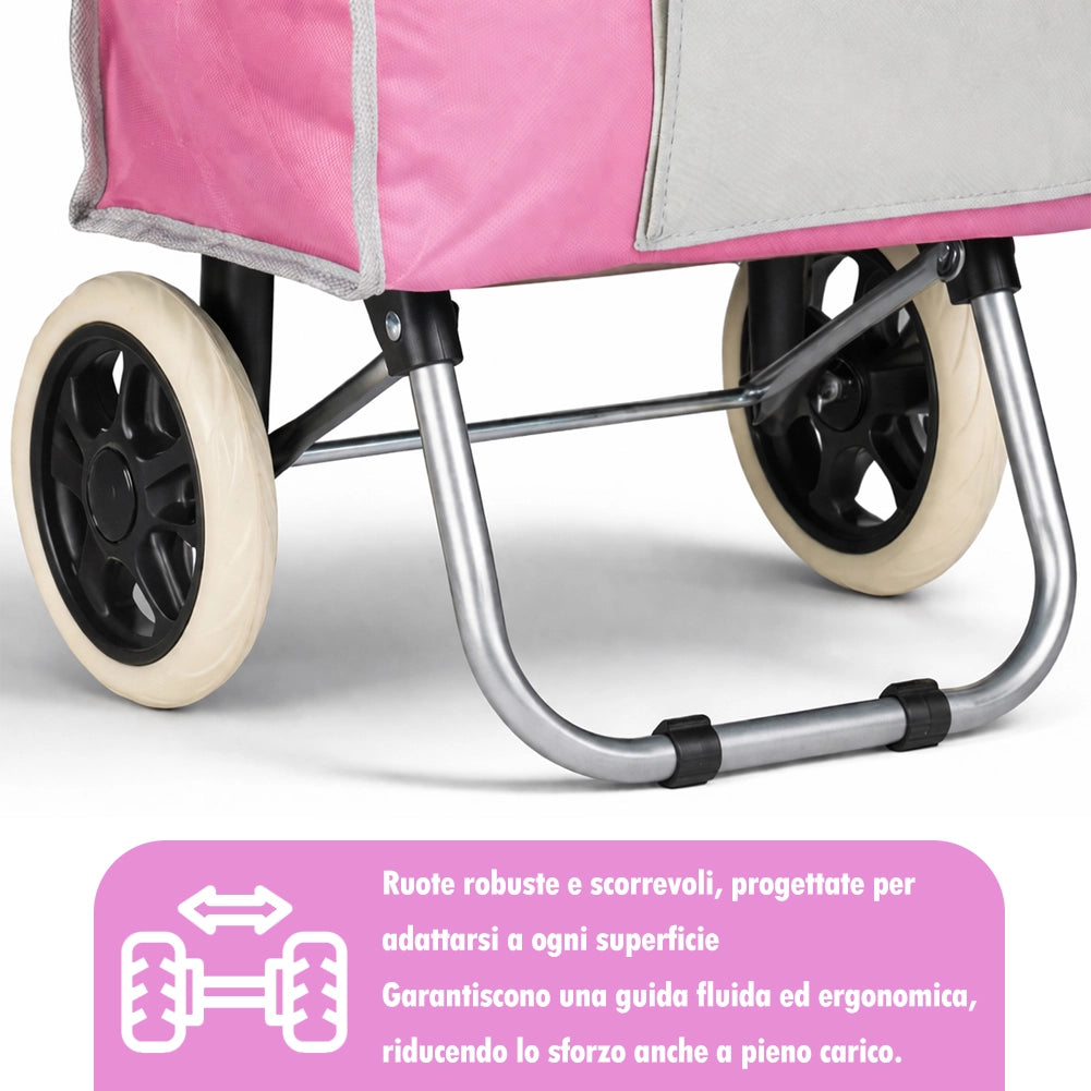 Carrello per la Spesa Zeus Trolley con Rivestimento Termico 35x30x90 cm e Ruote Rosa
