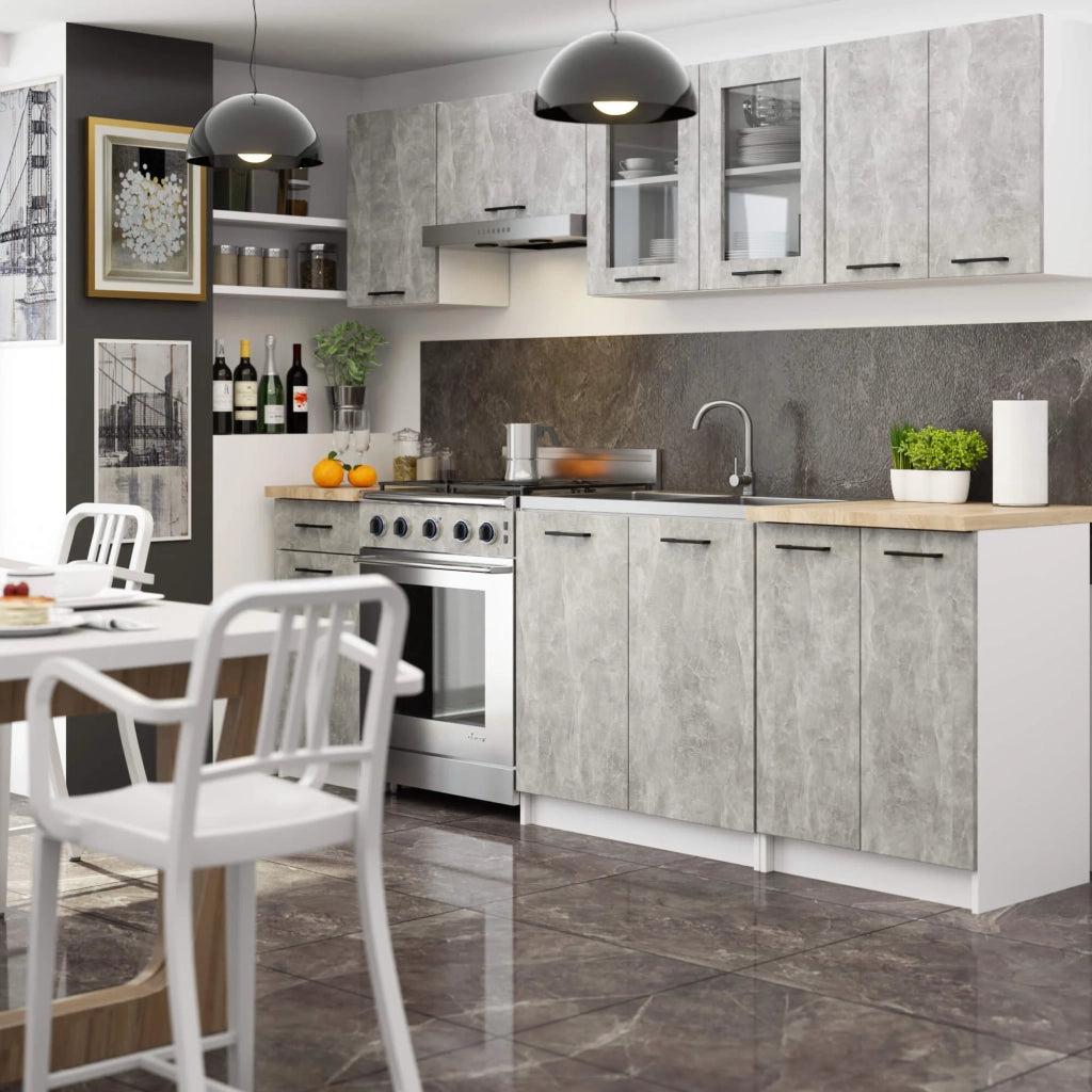 AKORD Set di Mobili da Cucina OLIWIA 240 cm Cemento 240 cm 11 porte 1 cassetto 240x46x203 cm