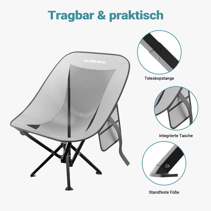 Sedia da campeggio pieghevole portatile 100 kg grigio nero