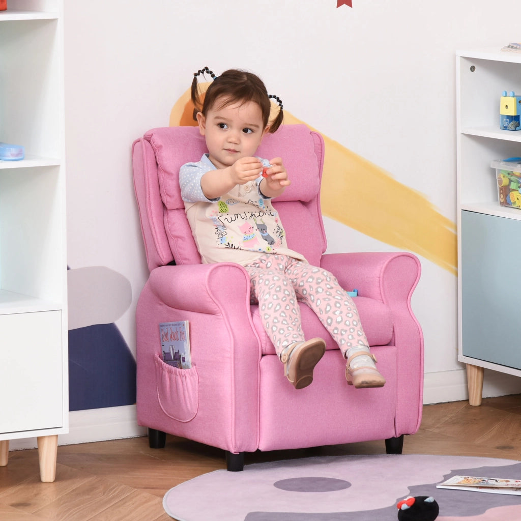 Poltrona relax per bambini con poggiapiedi e braccioli ¨C Xylo ¨C Rosa reclinabile 3-5 anni